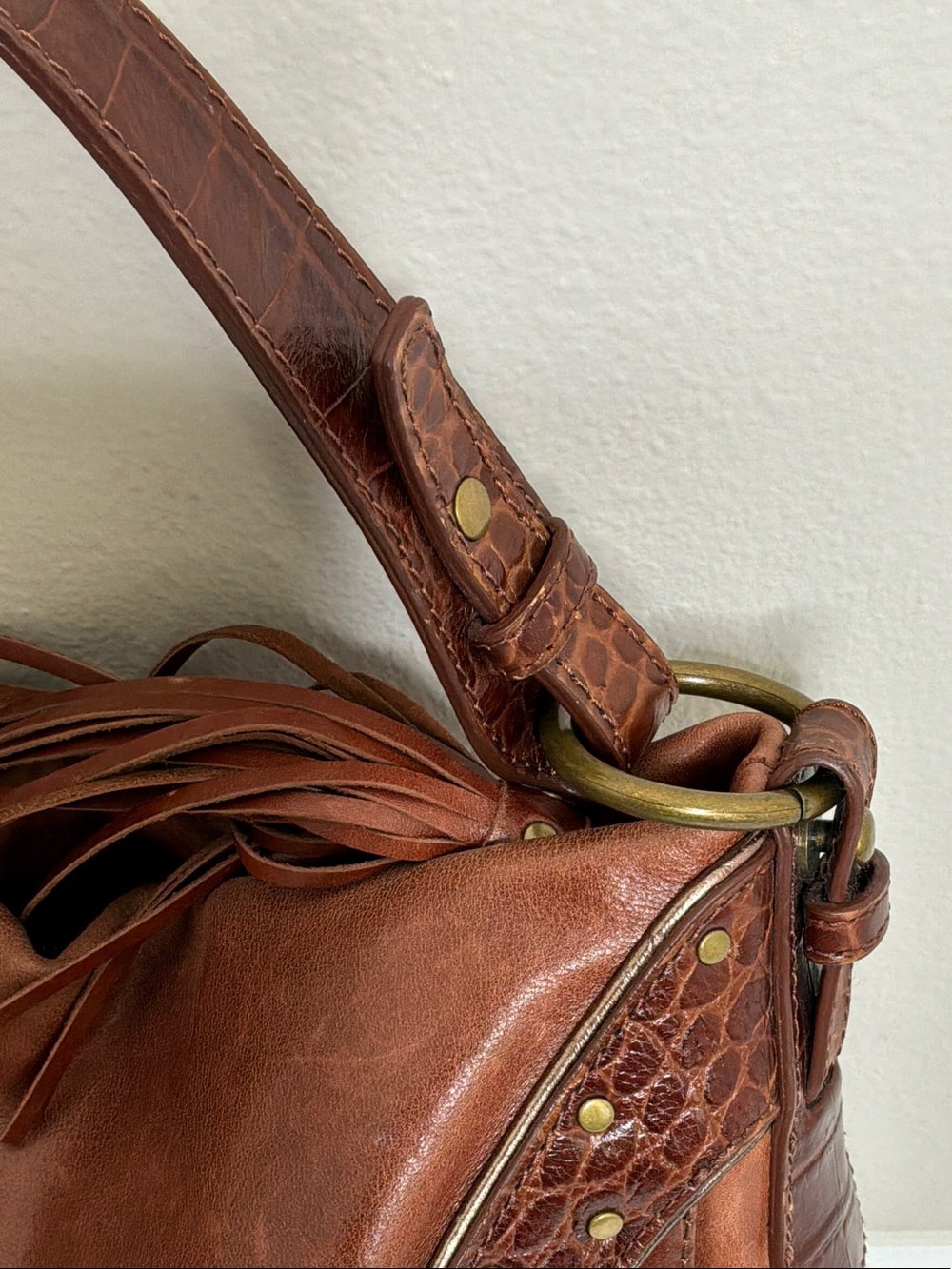 Via Spiga Cognac Leather Shoulder Bag with Studded Trim - Picture 4 of 9